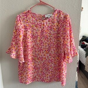 CeCe Pink and Yellow Floral Blouse